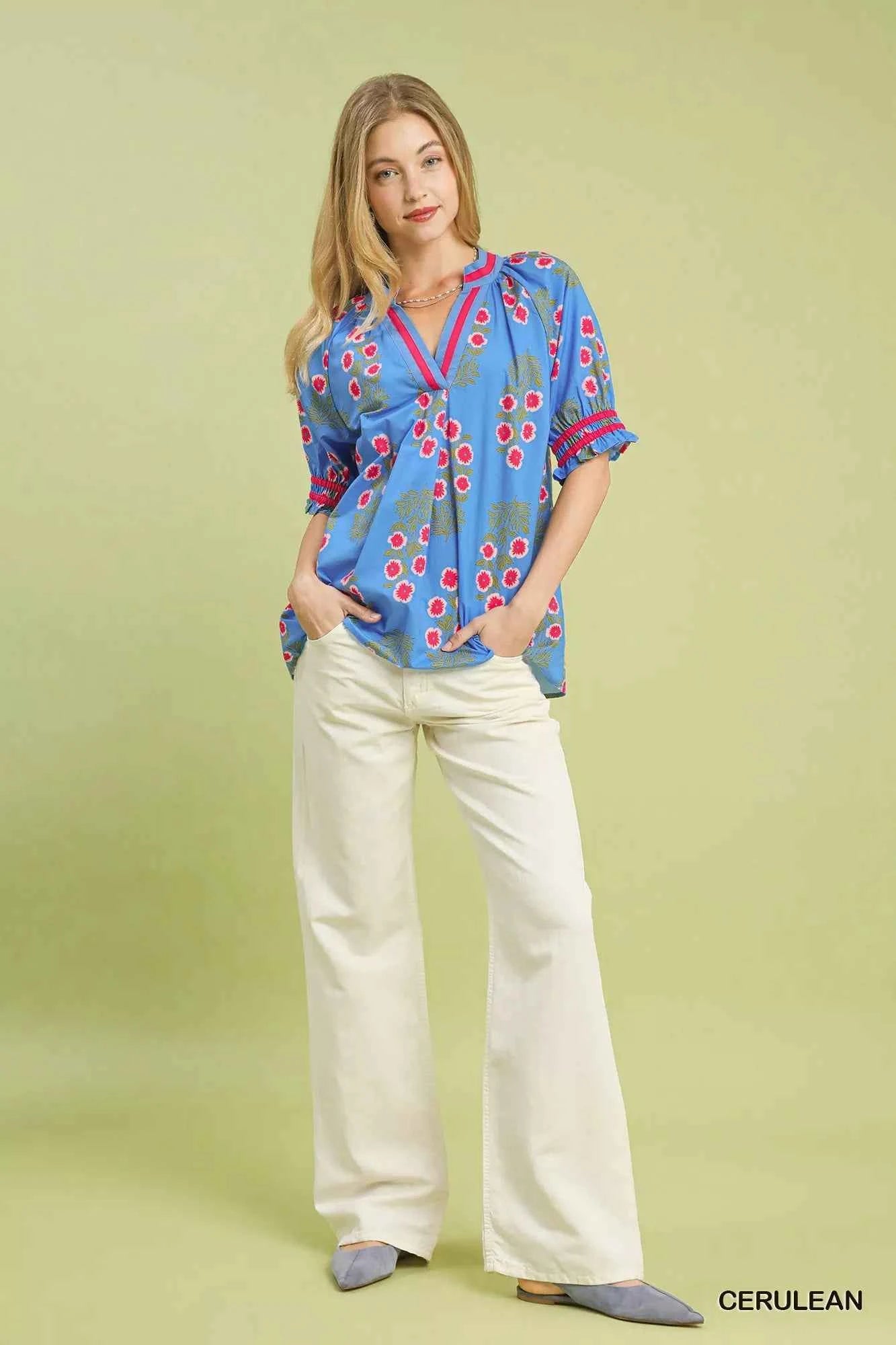 Umgee Floral V-Neck Puff Sleeve Top e053d8b5-be4e-446d-9d90-1258552c3463-Max-Origin