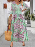 Smocked Printed Half Sleeve Dress Green e0548ebd4ff74760aa5e28b24967e6a3-Max-Origin