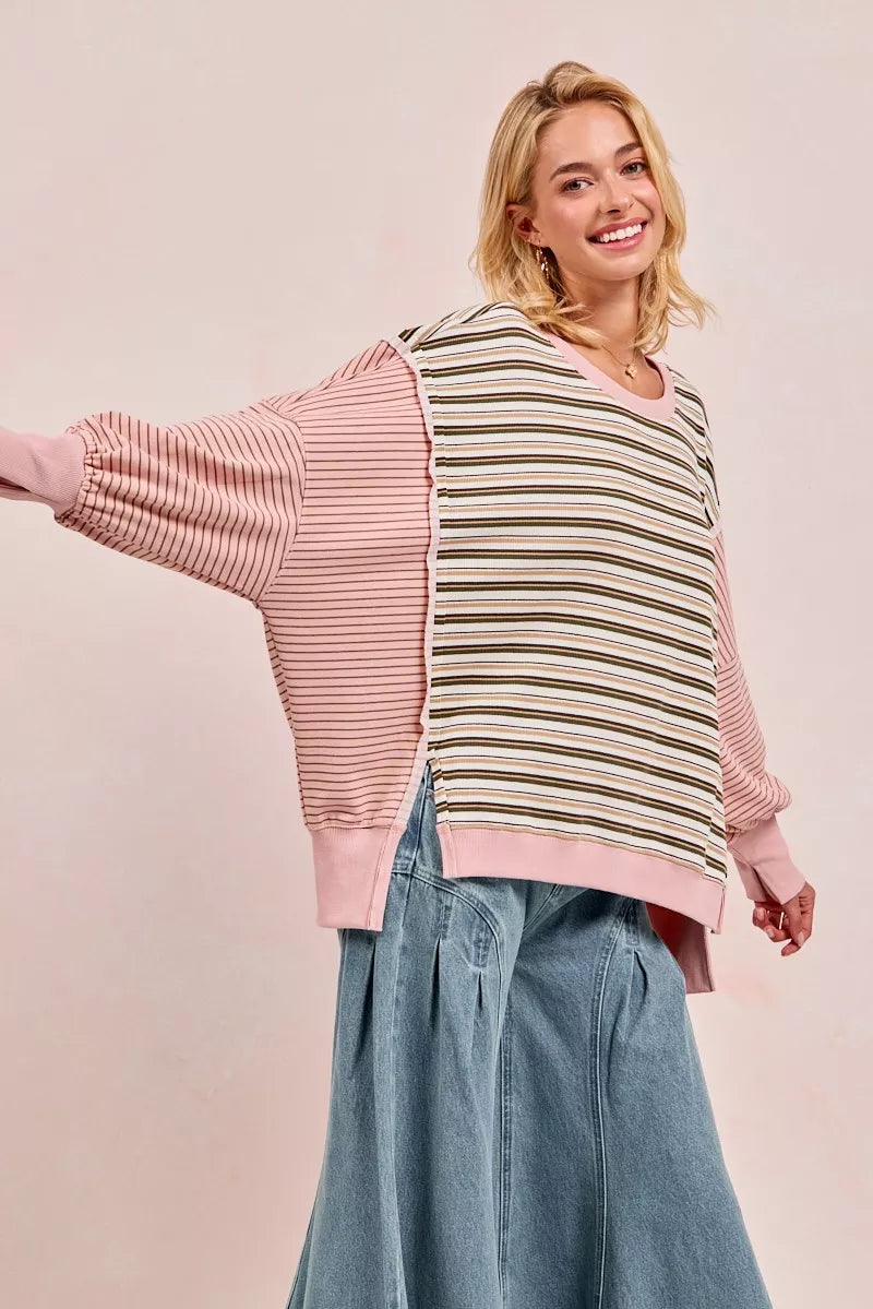 BiBi Stripe Mixed Top With Cut Edge And Reverse Outseam e054b6bac8a741d2b9a6138c24d2365d-Max-Origin