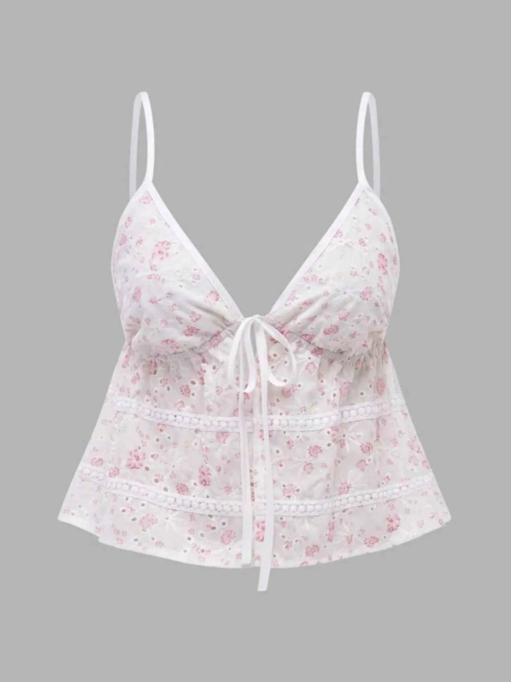 Floral Print Tie Front Cami Off-white e0566986-5b33-43fb-bc12-810b97dfbb91-Max-Origin