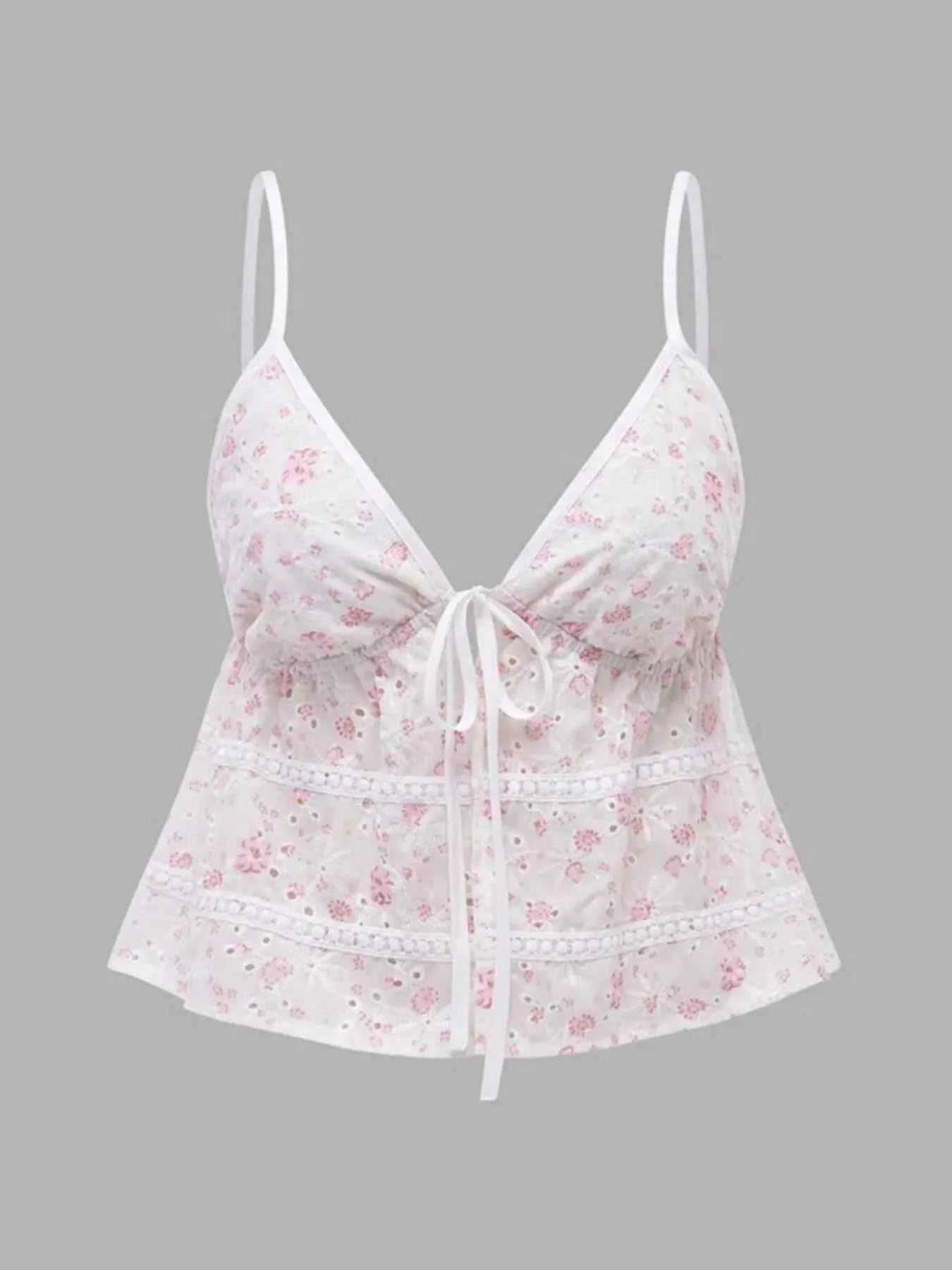 Floral Print Tie Front Cami Off-white e0566986-5b33-43fb-bc12-810b97dfbb91-Max-Origin