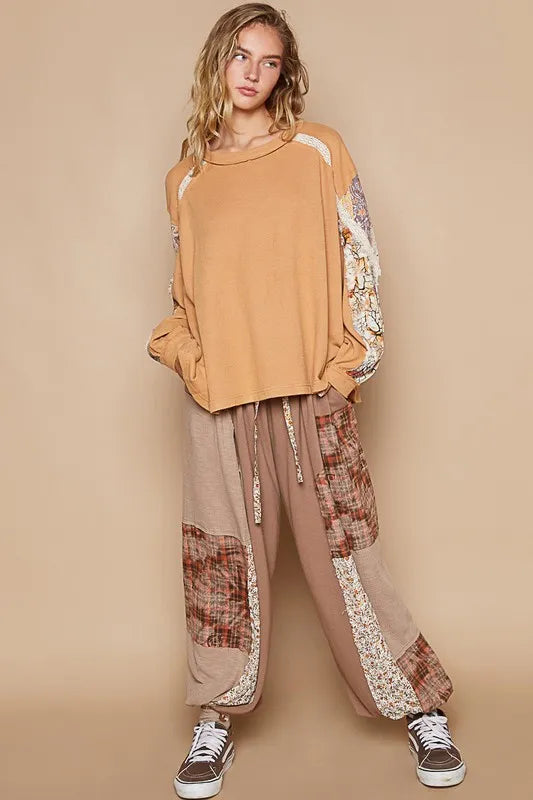 POL Waffle-Knit Lace Detail Round Neck Top e0569fdd-f10a-4b50-a223-0b35b6647949-Max
