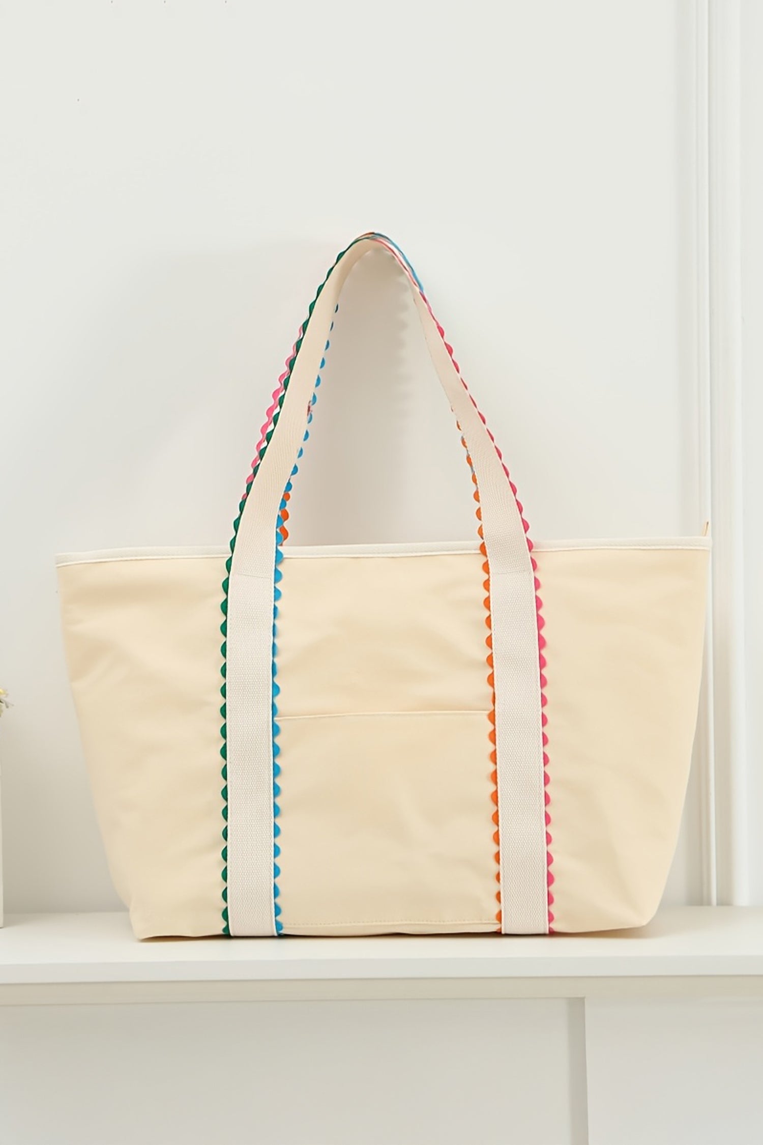 White Colorful Ricrac Detail Canvas Tote Bag e06ccc156c0b5a76