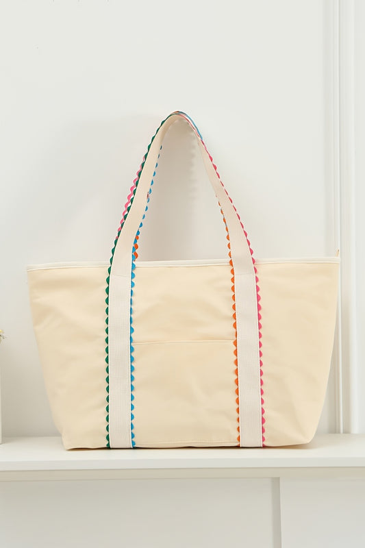 White Colorful Ricrac Detail Canvas Tote Bag e06ccc156c0b5a76