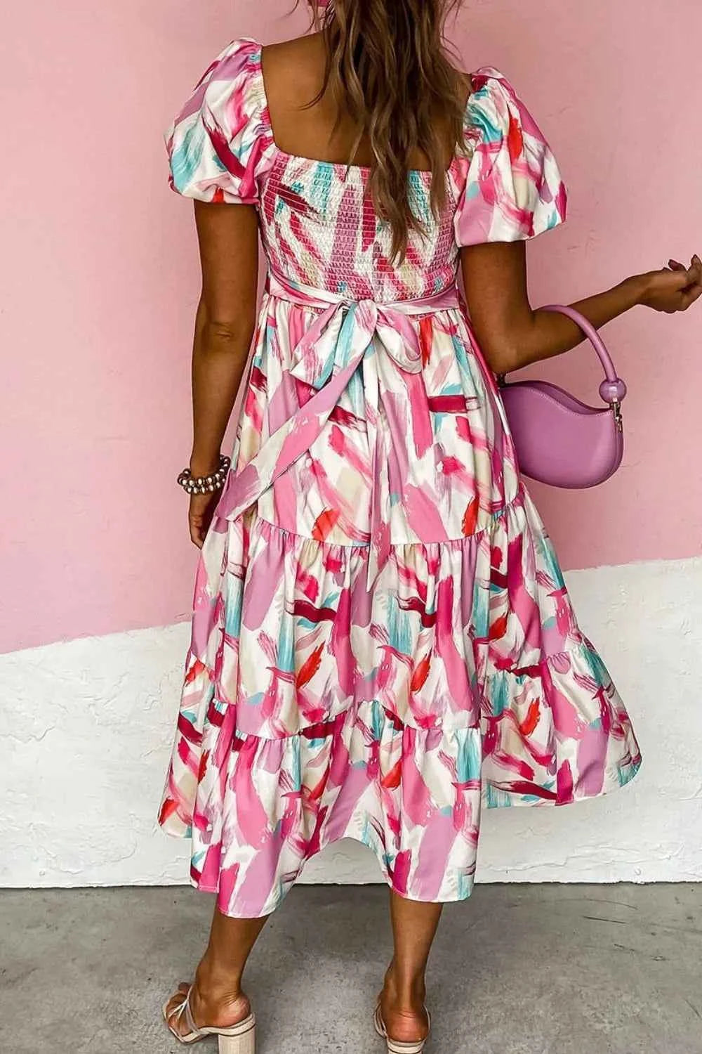 Geometric Print Puff Sleeve Square Neck Midi Dress e078d7f9-e475-49c6-ada9-9d2a2f367858-Max-Origin