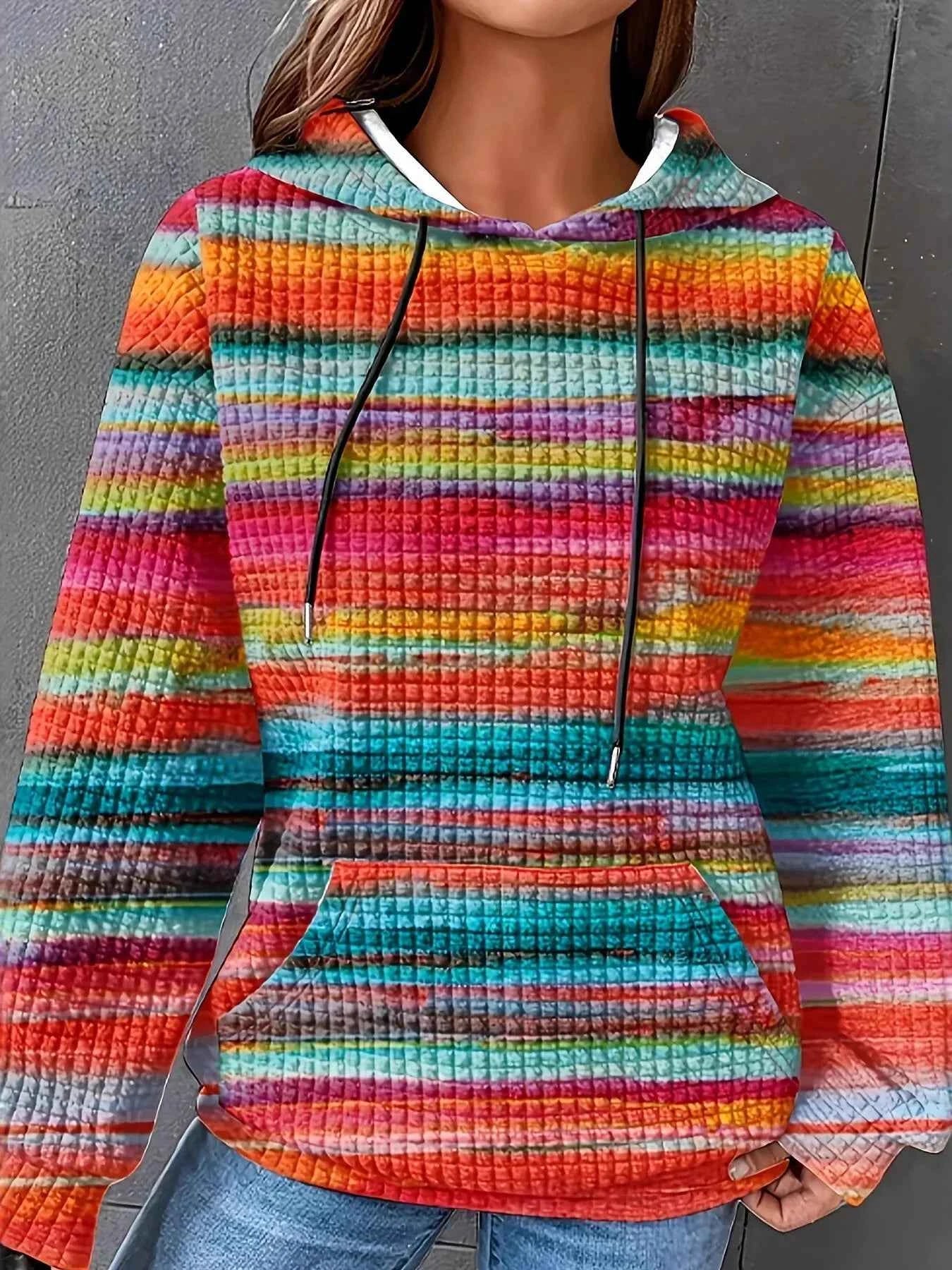 Drawstring Striped Kangaroo Pocket Hoodie Orange-red e080dfc7f57040068a3a1ac94767f28d-Max-Origin