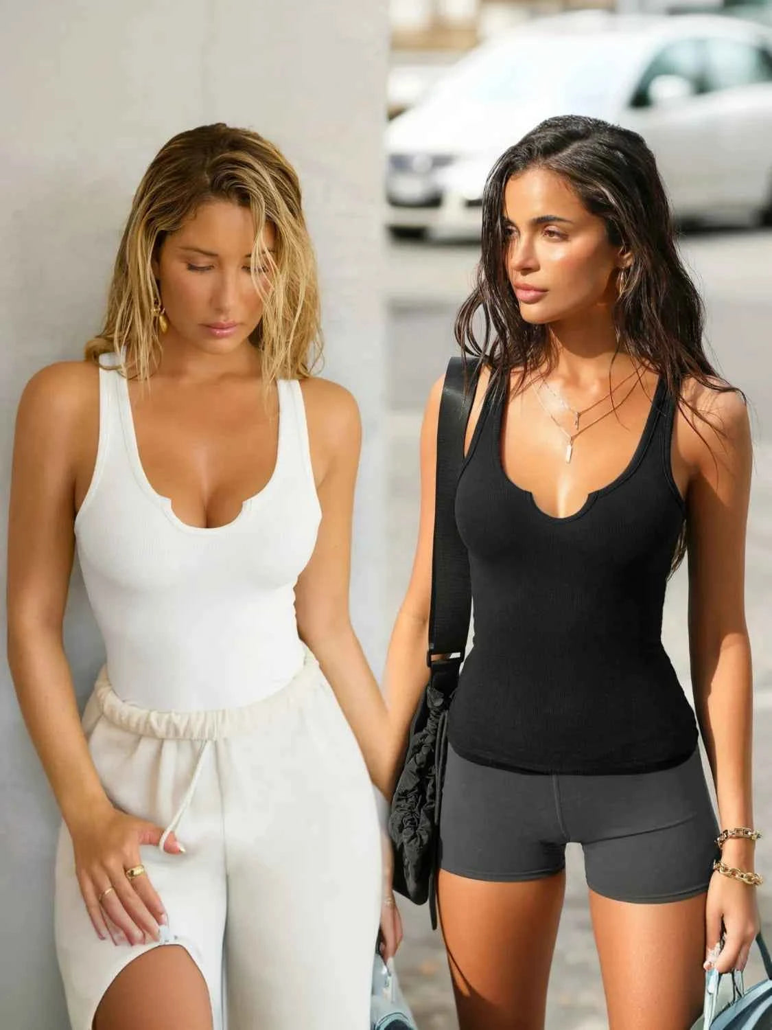 2 Piece Ribbed Wide Strap Tank Black & White e085006c-0803-42ef-b440-bdfc0ba493e1-Max-Origin