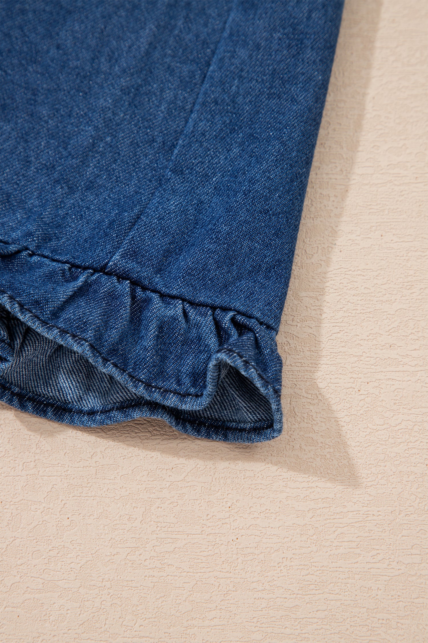 Sail Blue Ruffled Edge Collared Shift Denim Dress with Pockets e08a5c6d397f056d