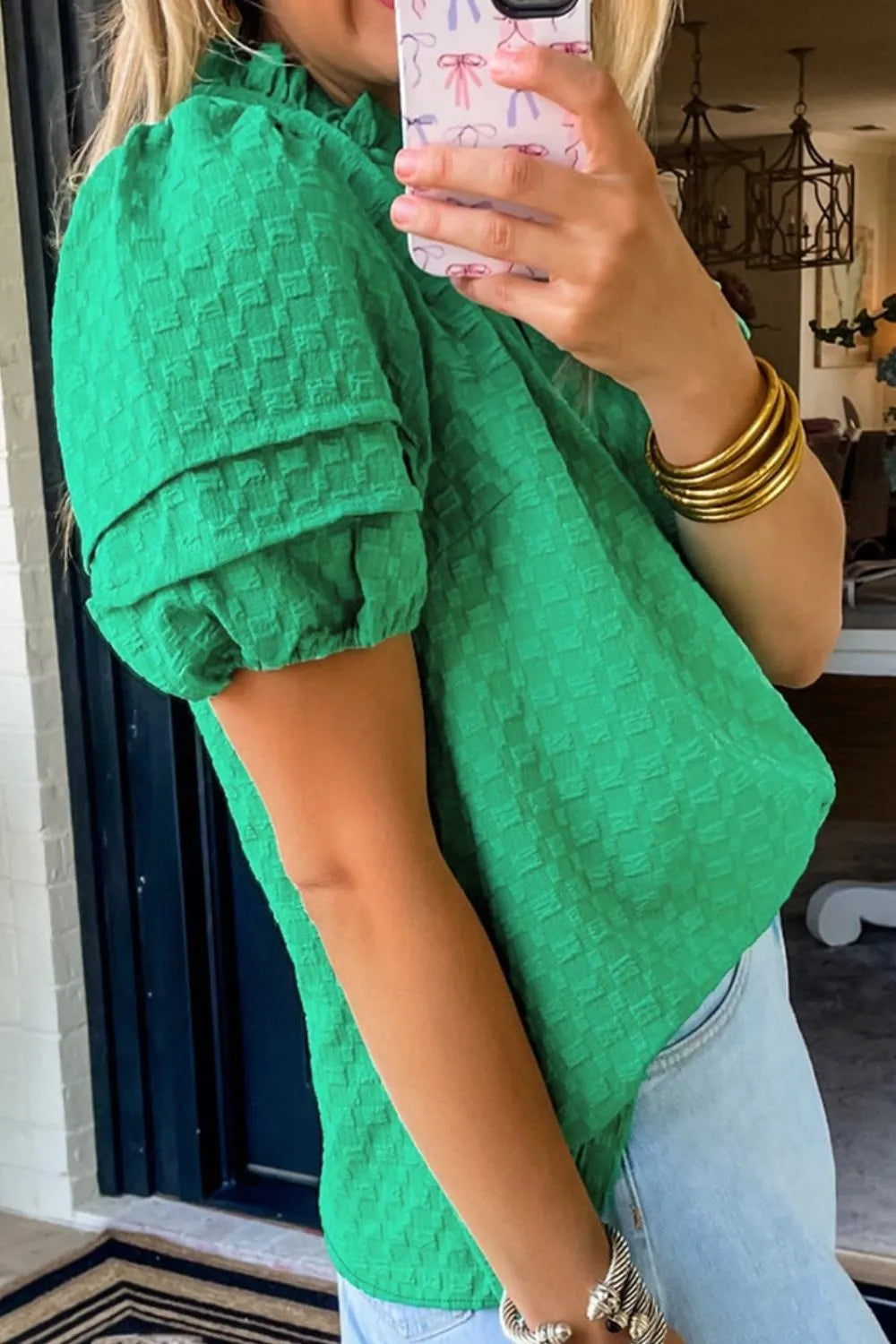 Textured Puff Short Sleeve Notched Top e08adf5c-d2e0-486a-8ee0-895faac6d523-Max-Origin