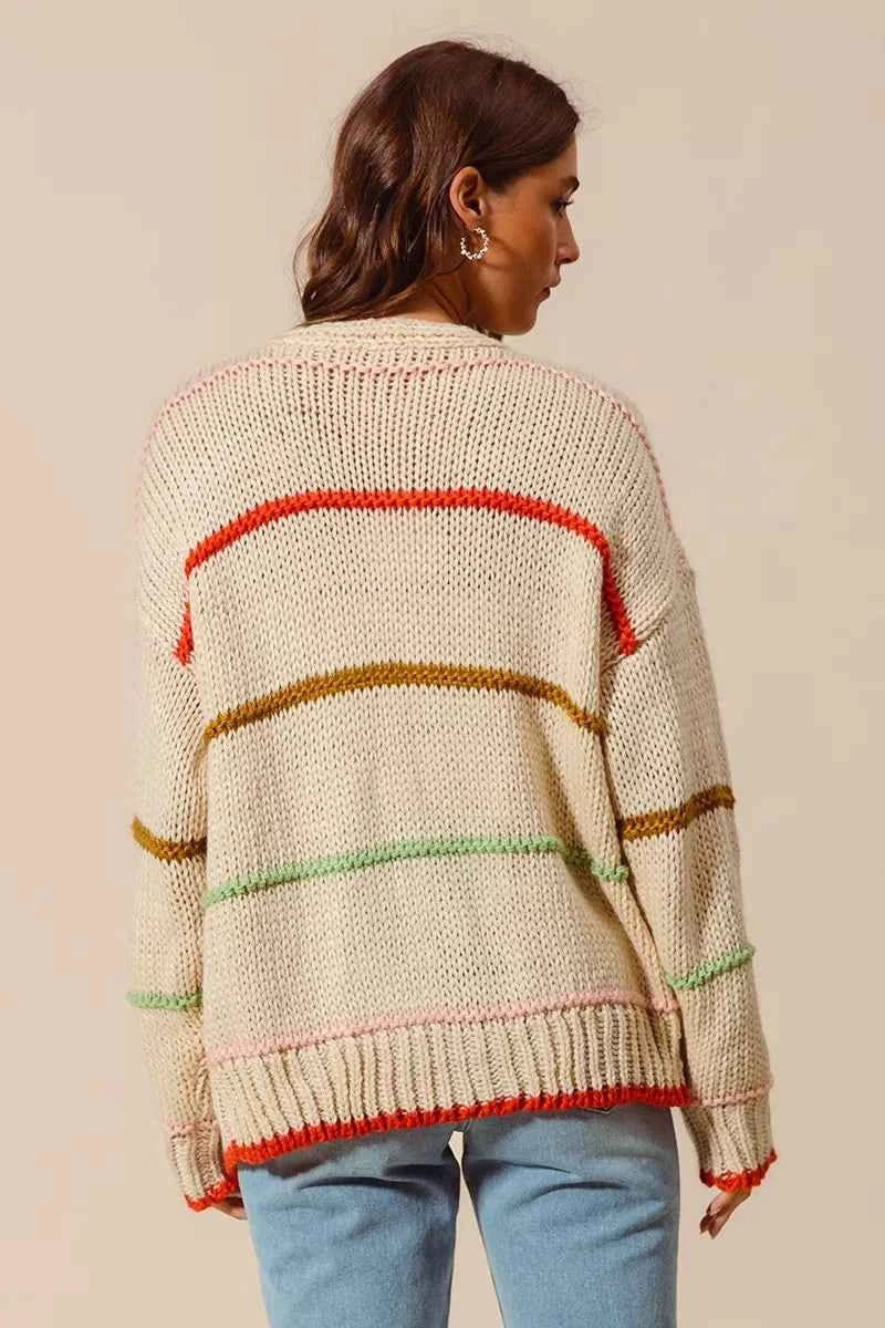SO ME Loose Fit Multi Stripe Open Front Cardigan e0966a9ae2fb4db384e7001784d086ed-Max-Origin