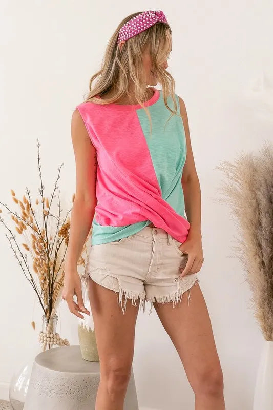 BiBi Slub Terry Color Block Twisted Top e0978ac46e2a472a8e0fdbbf39ee662d-Max-Origin