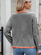 Striped Contrast Round Neck Long Sleeve Sweater e097e946-f8e8-49e2-8d5d-d05cdf356cd4-Max