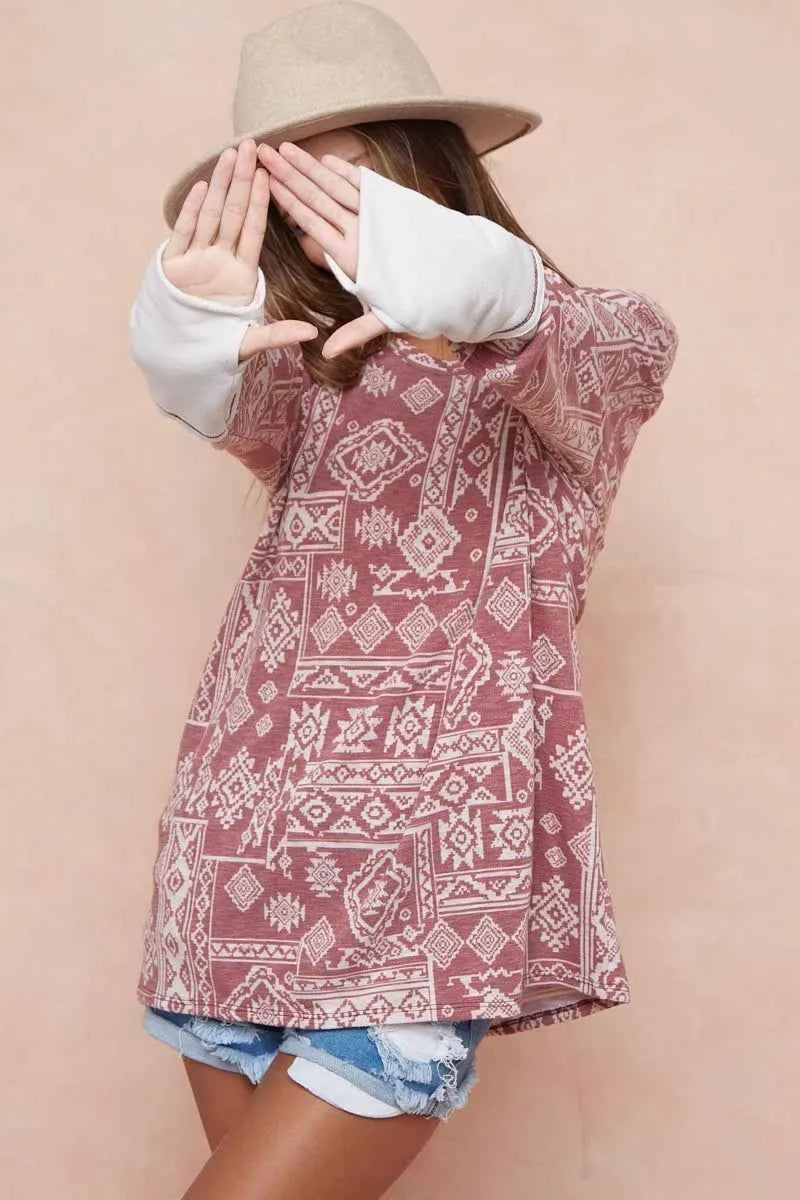 BiBi Aztec Print French Terry Top with Thumb Opening e099aeeeb67b4a5c9d734054fe3ffe7a-Max-Origin