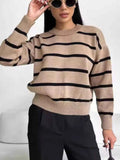Striped Knit Round Neck Sweater Taupe e09d33b3-b8a3-4405-8ee9-3b6901990292-Max-Origin