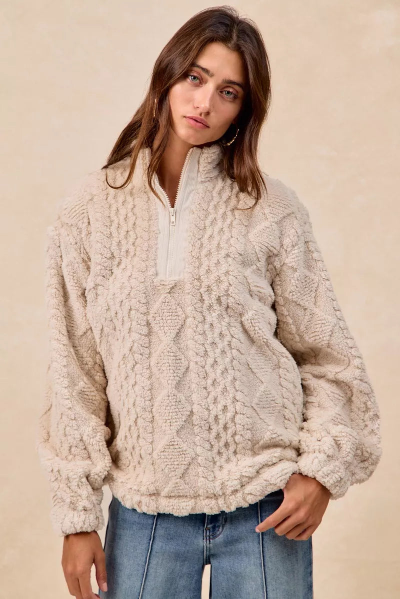 BiBi Patterned Soft Fleece Half Zip Up Top EGGSHELL e0b03caf-3b03-4d16-b66f-3d100b9e3668-Max-Origin