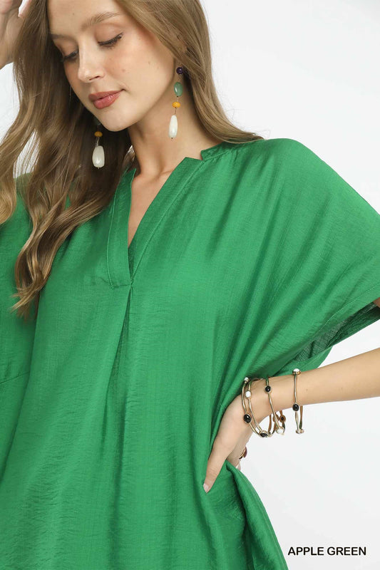 Flowy V-Neck Short Sleeve Blouse e0b89b74-f719-4532-912f-63c8b46f1de7-Max