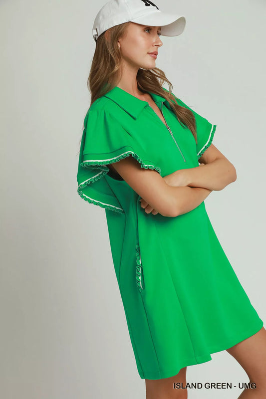 Half Zip Ruffle Rib Band Butterfy Sleeve Mini Dress with Pockets e0bb82ef-7ac1-40ac-875b-1f6242e663e1-Max-Origin