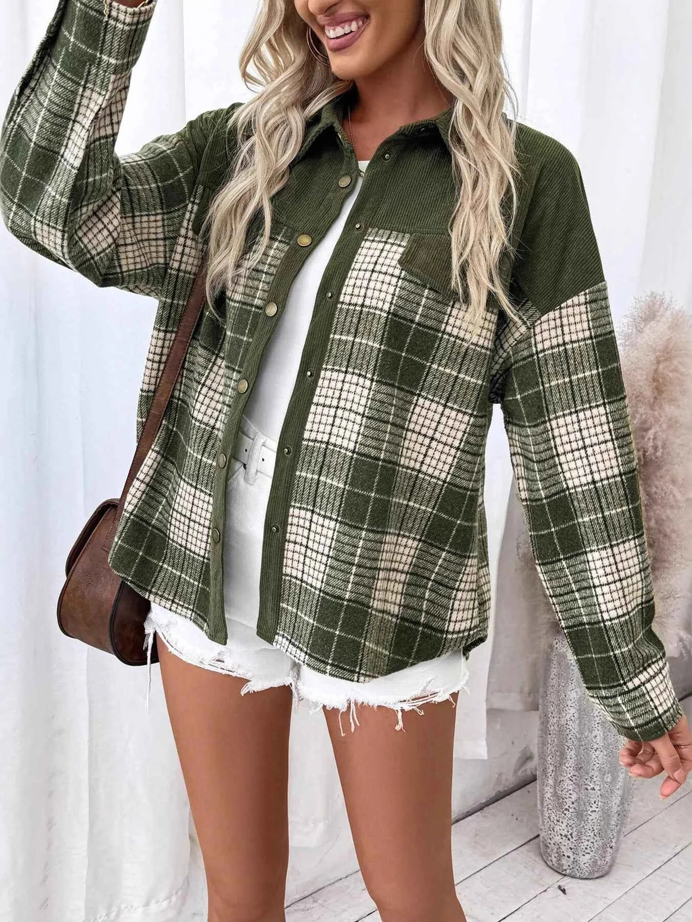 Plaid Button Up Long Sleeve Shacket e0ca012591b647ceb672cde8d6221186-Max-Origin
