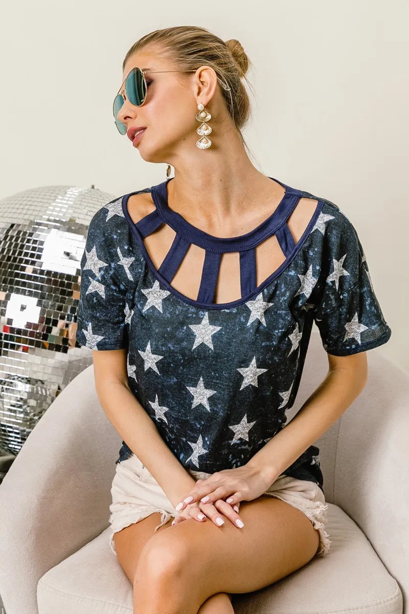 BiBi Vintage Star Print Top With Contrast Caged Neck e0d083751a6846a98bd316b986c039ef-Max-Origin