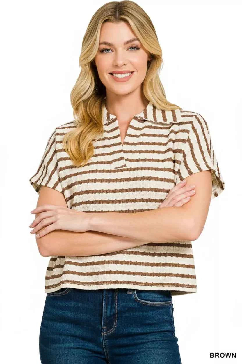 Zenana Striped Split Neck Collared Top e0d510b7-429c-49f3-9e61-ef5306a6645b-Max-Origin