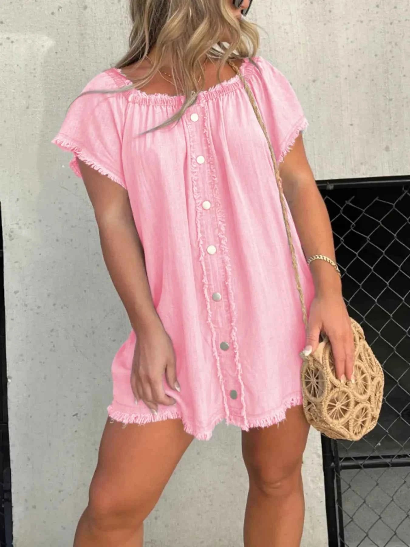 Full Size Raw Hem Mini Denim Dress Plus Size Pink e0d6e90b8ea2446291b8c22d7f2b0a70-Max-Origin