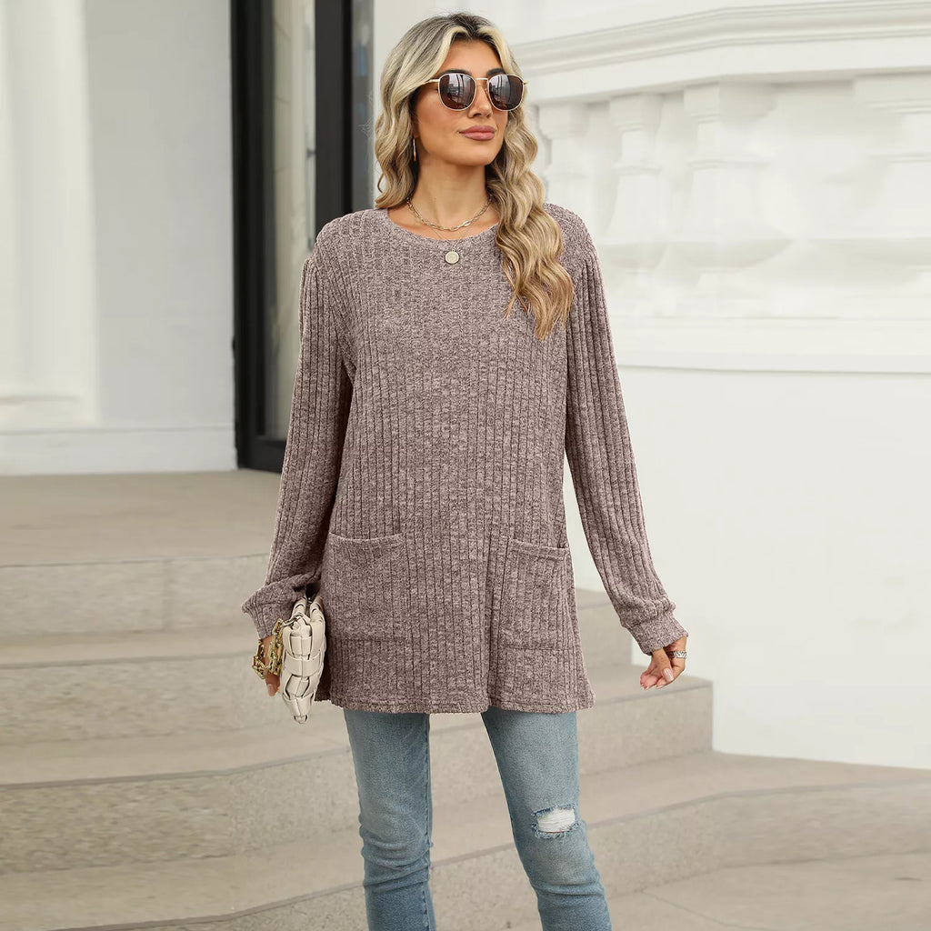 Ribbed Knit Long Sleeve T-Shirt e0db8e4d-65e4-4496-999d-ea39c83c109d-Max-Origin