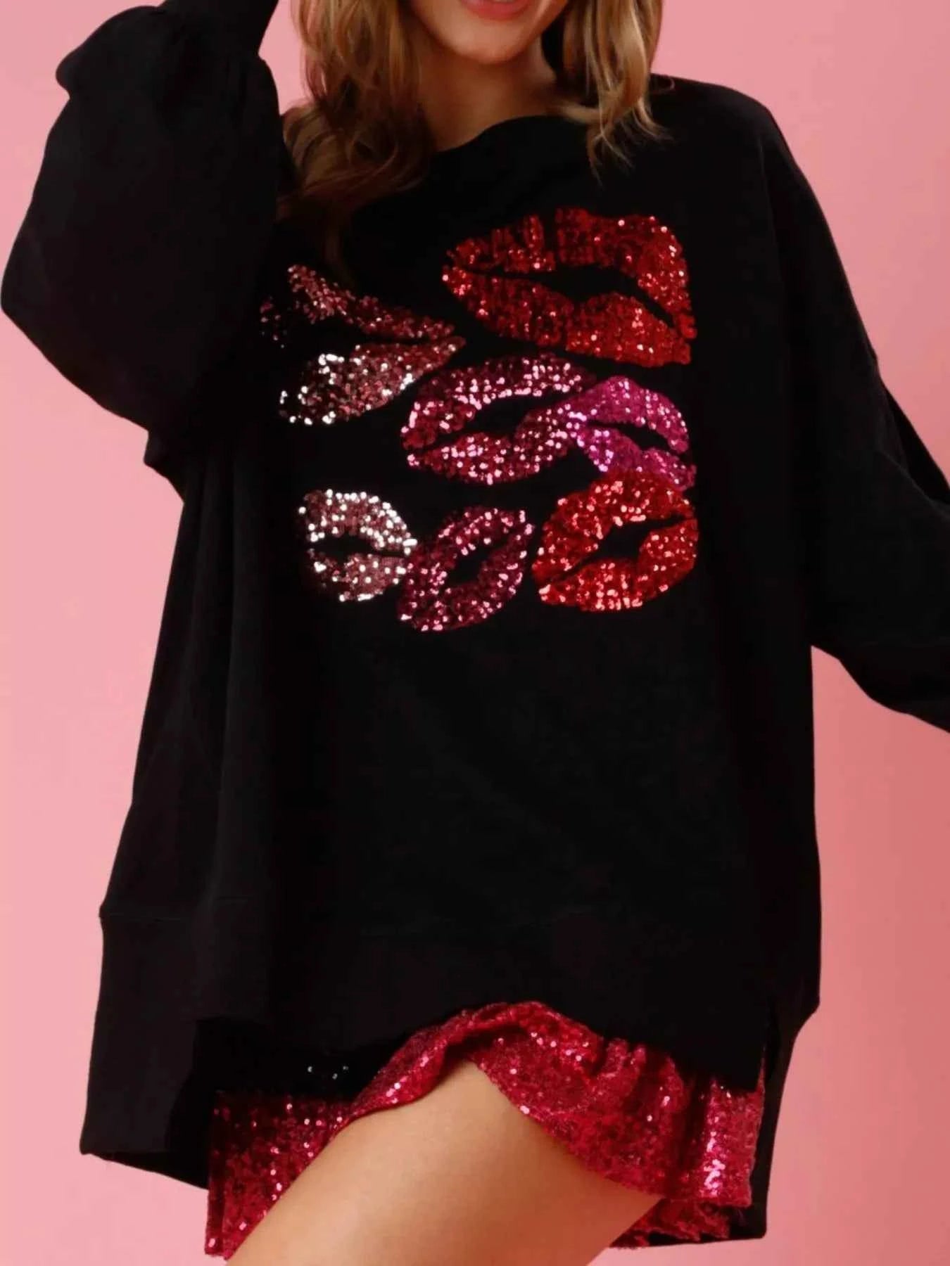 Lips Round Neck Dropped Shoulder Sweatshirt e0dd0d9c-e7df-4818-84f8-476e6ac12fdf-Max-Origin