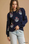 Umgee Floral Knit Sweater with Puff Sleeves MIDNIGHT e0e4ca3b-971d-4d7a-8cef-efc70f833010-Max-Origin