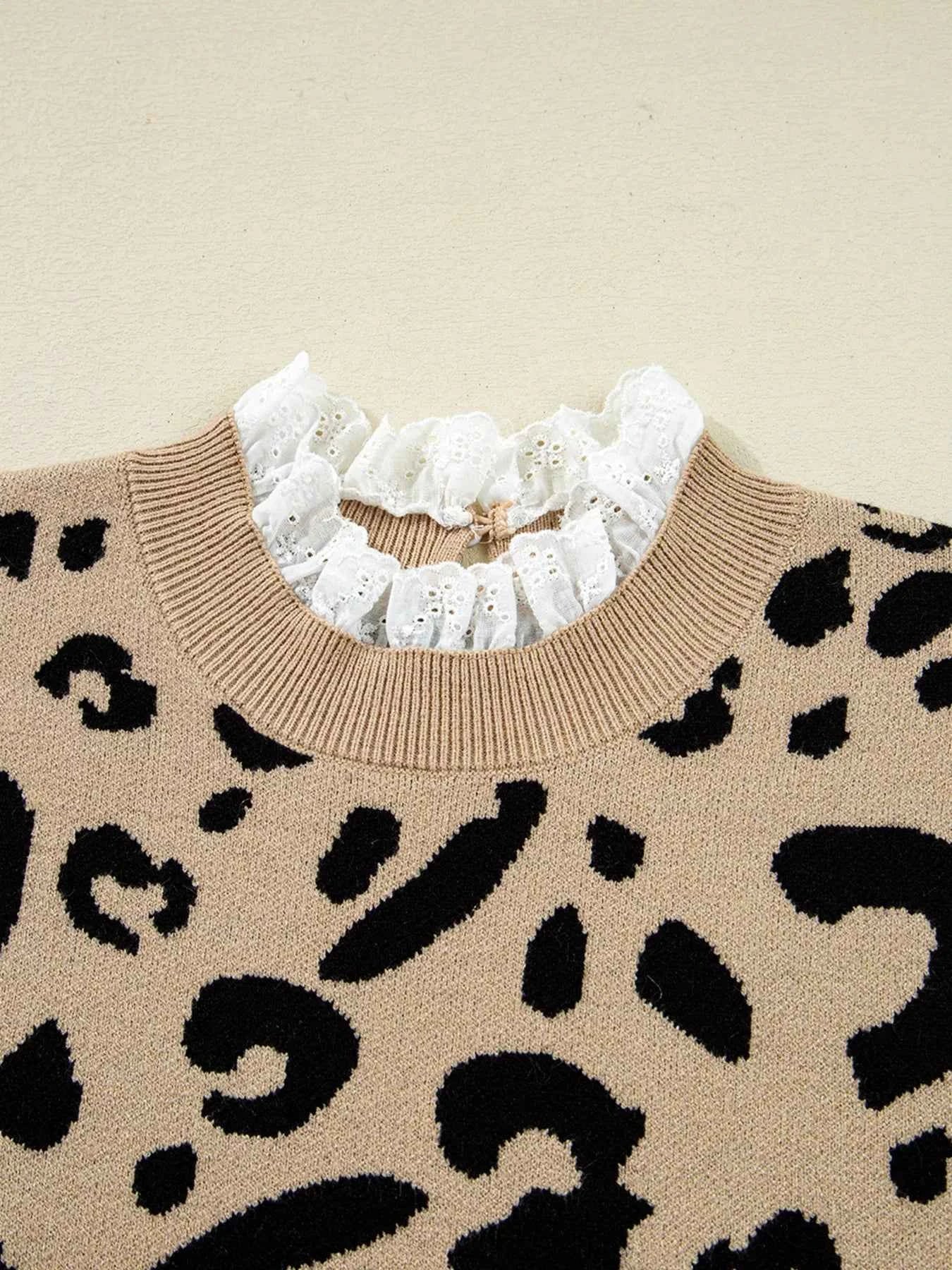 Leopard Pattern Lace Ribbed Detail Button Cuffed Sweater e0f031df132f4074aeec1237d1c94cc4-Max-Origin
