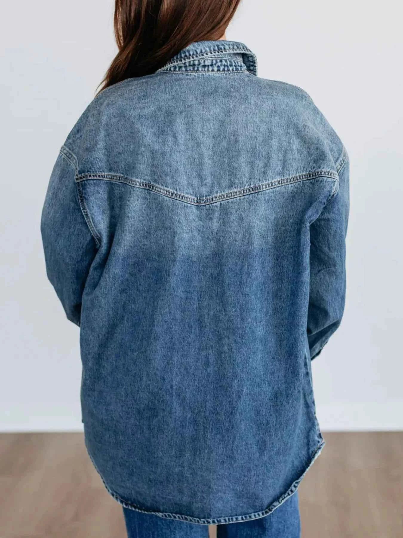 Snap Down Dropped Shoulder Denim Jacket e0f06641-3b35-4a07-a6f7-131ba203ca06-Max-Origin