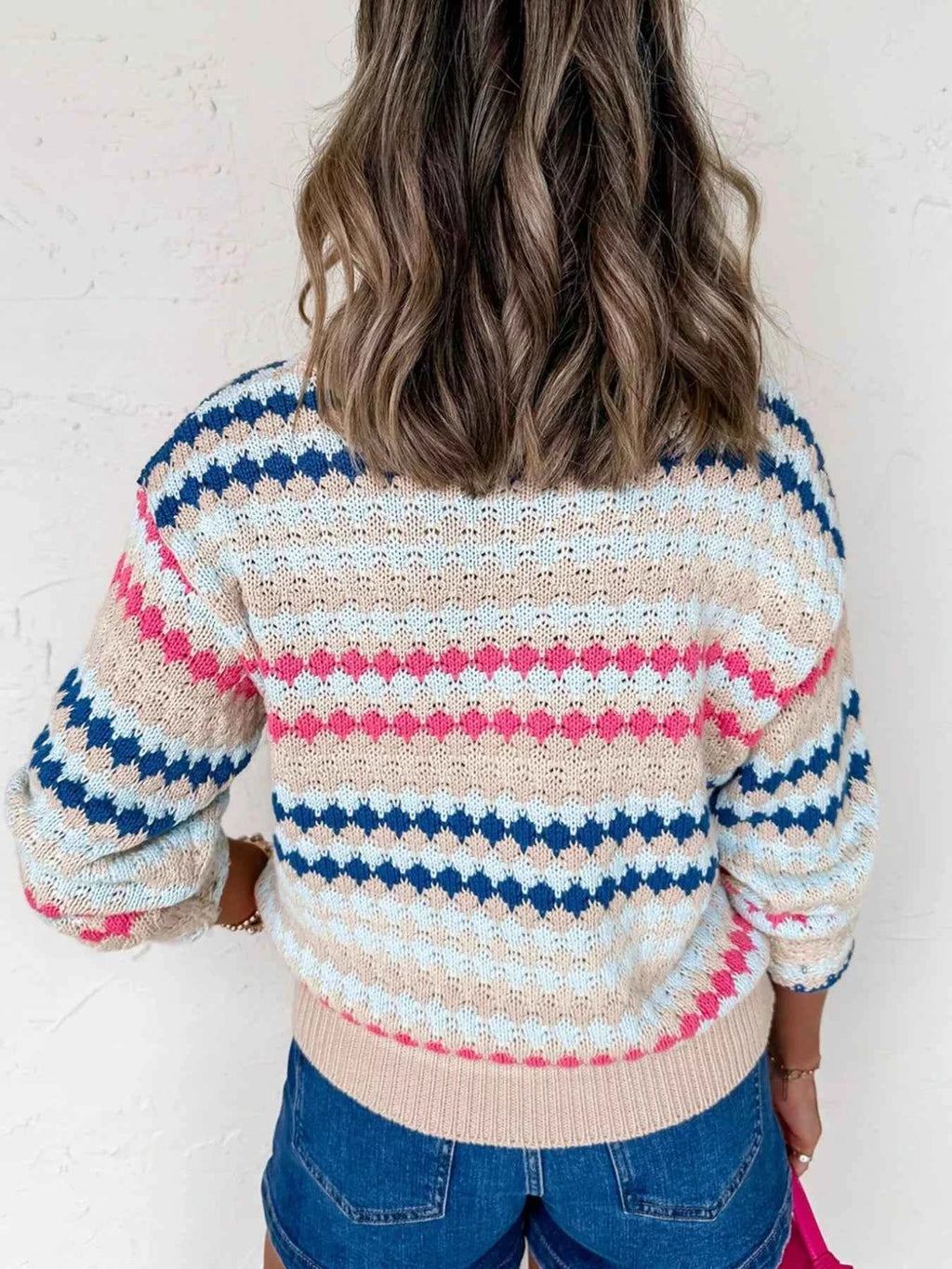 Stripe Eyelet Patterned Drop Shoulder Sweater e0f34637-7952-481e-8900-eb01179b7607-Max-Origin