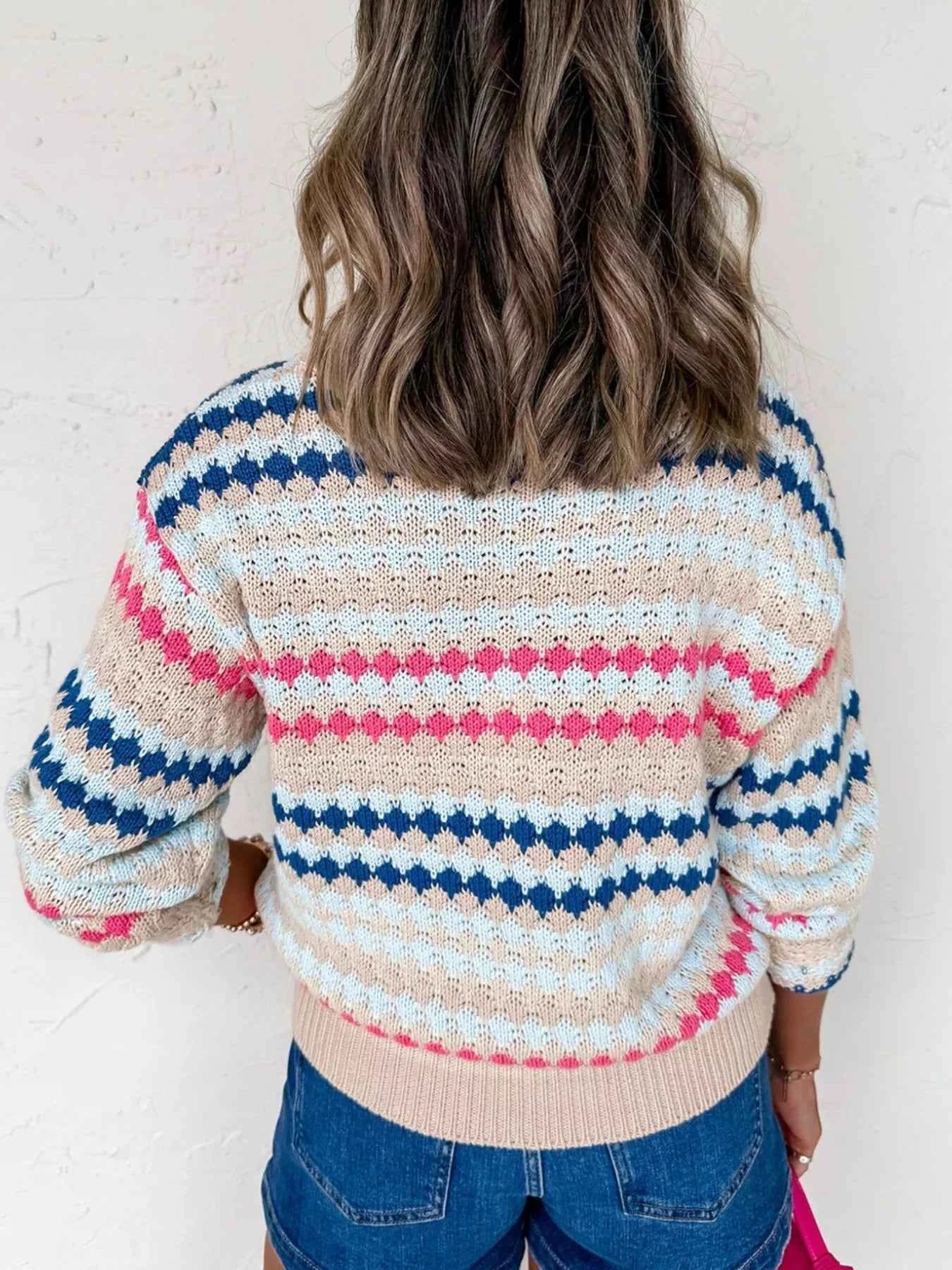 Stripe Eyelet Patterned Drop Shoulder Sweater e0f34637-7952-481e-8900-eb01179b7607-Max-Origin