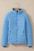 Silvery Solid Color Quilted Zip-up Puffer Jacket e0f6dd675dbacc59