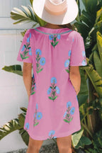 Floral Notched Summer Mini Dress with Striped Trim e0f71b75-3954-4322-8a82-54b224488248-Max-Origin