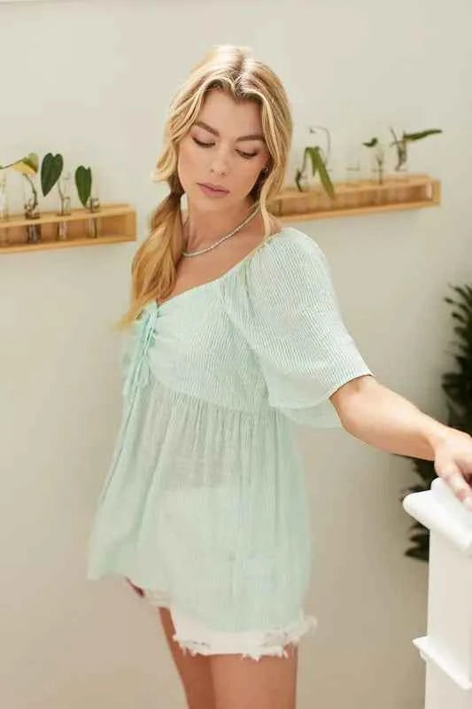 Lime 'N' Chili Thin Striped with Tie Front Babydoll Top e0f8fa4aa5724bf389e8b5f8330cfc0c-Max-Origin