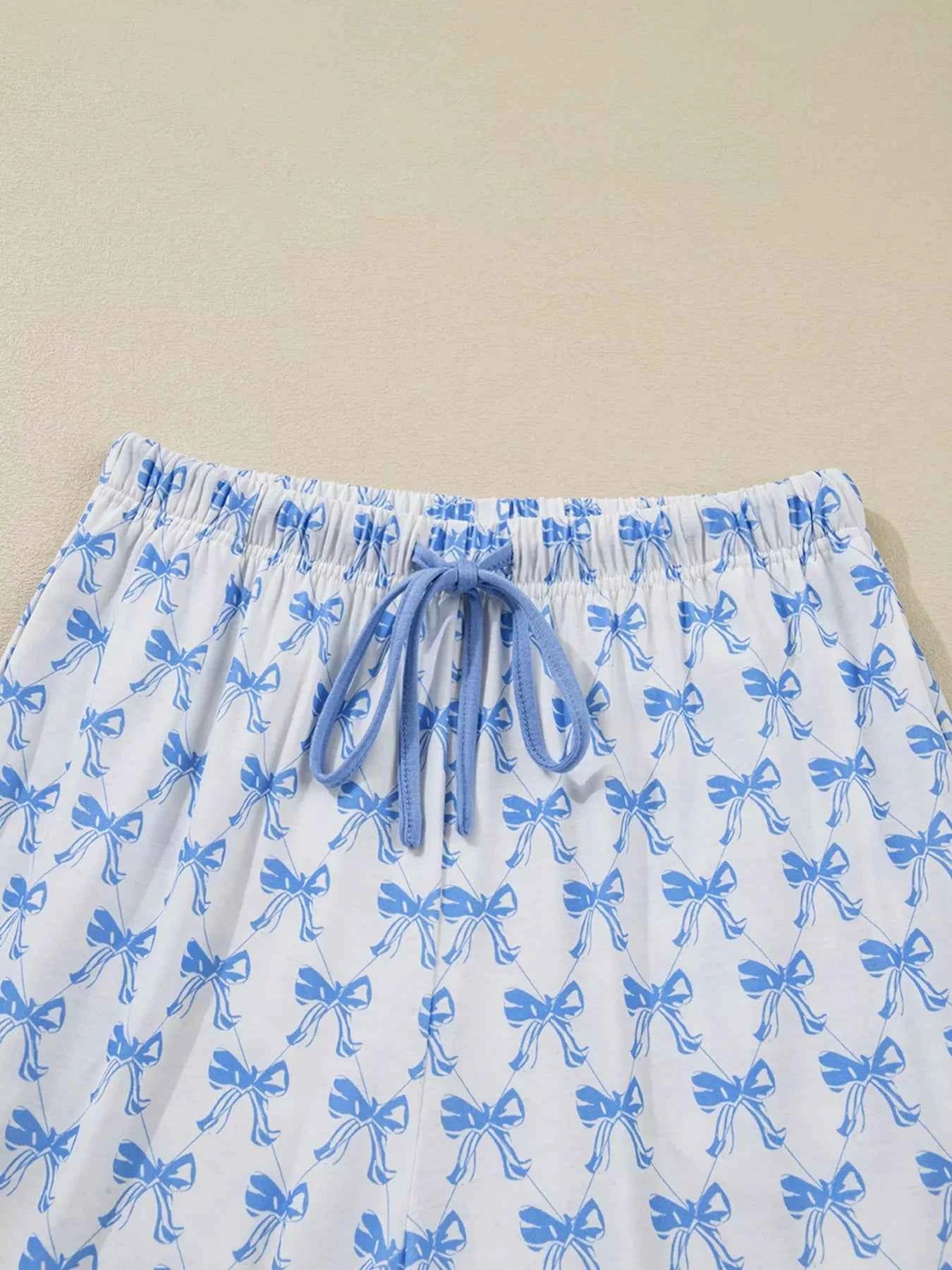 Bow Print Long Sleeve Shirt and Pants Pajama Set e102cdbef715493d9a2e94216392b502-Max-Origin