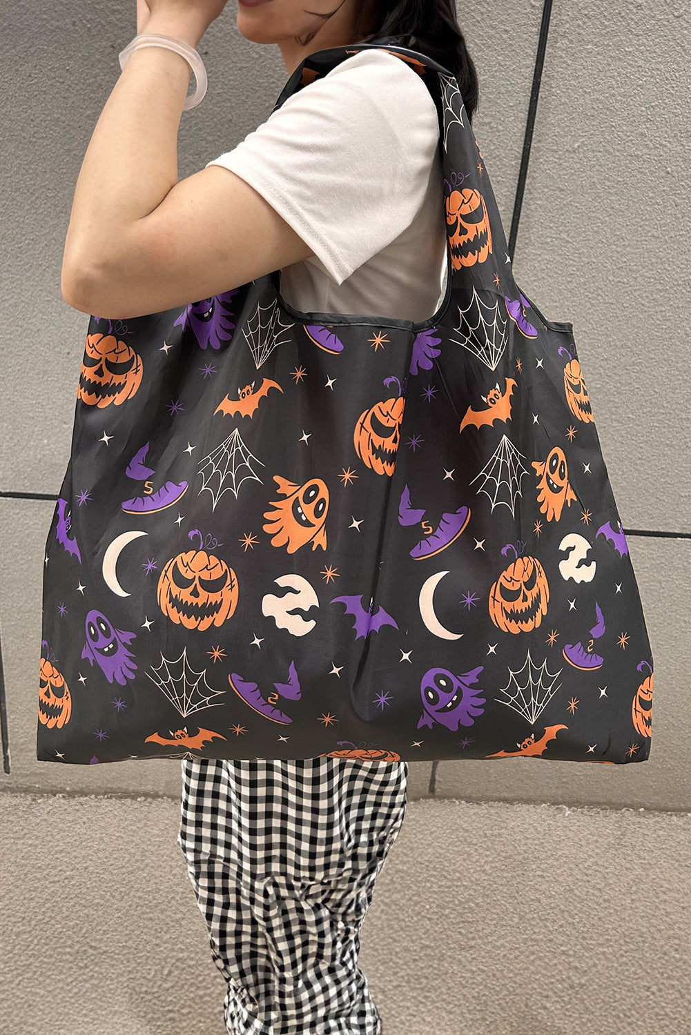 Black Goth Halloween Pumpkin Large Capacity Foldable Tote Bag e105383157ba54ba