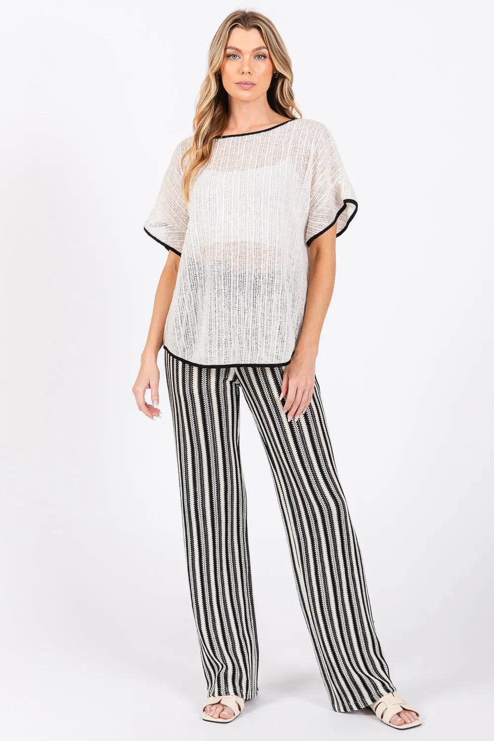 GeeGee Contrast Trim Short Sleeve Knit Cover Up e107fd35-fad4-49b1-a621-6a586bf1ab34-Max