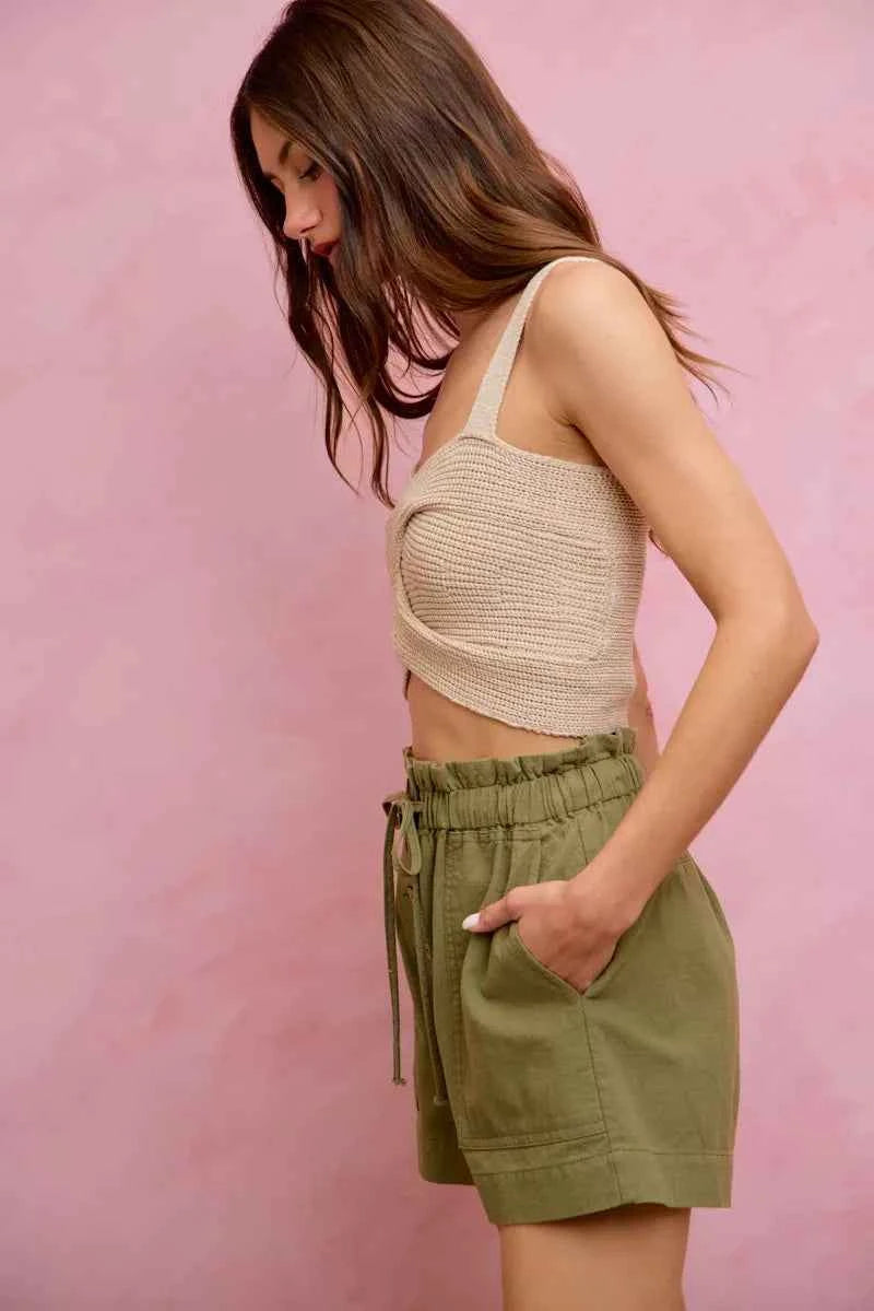 SO ME Paper Bag Patch Pocket Drawstring Twill Shorts e10be3a0cef14f6583eae40be72027b5-Max-Origin