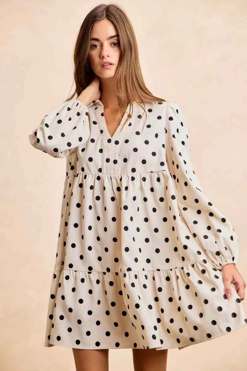 BiBi Polka Dot Corduroy Collared V Neck Dress e1169ade0bf544f198b7473df432845e-Max-Origin