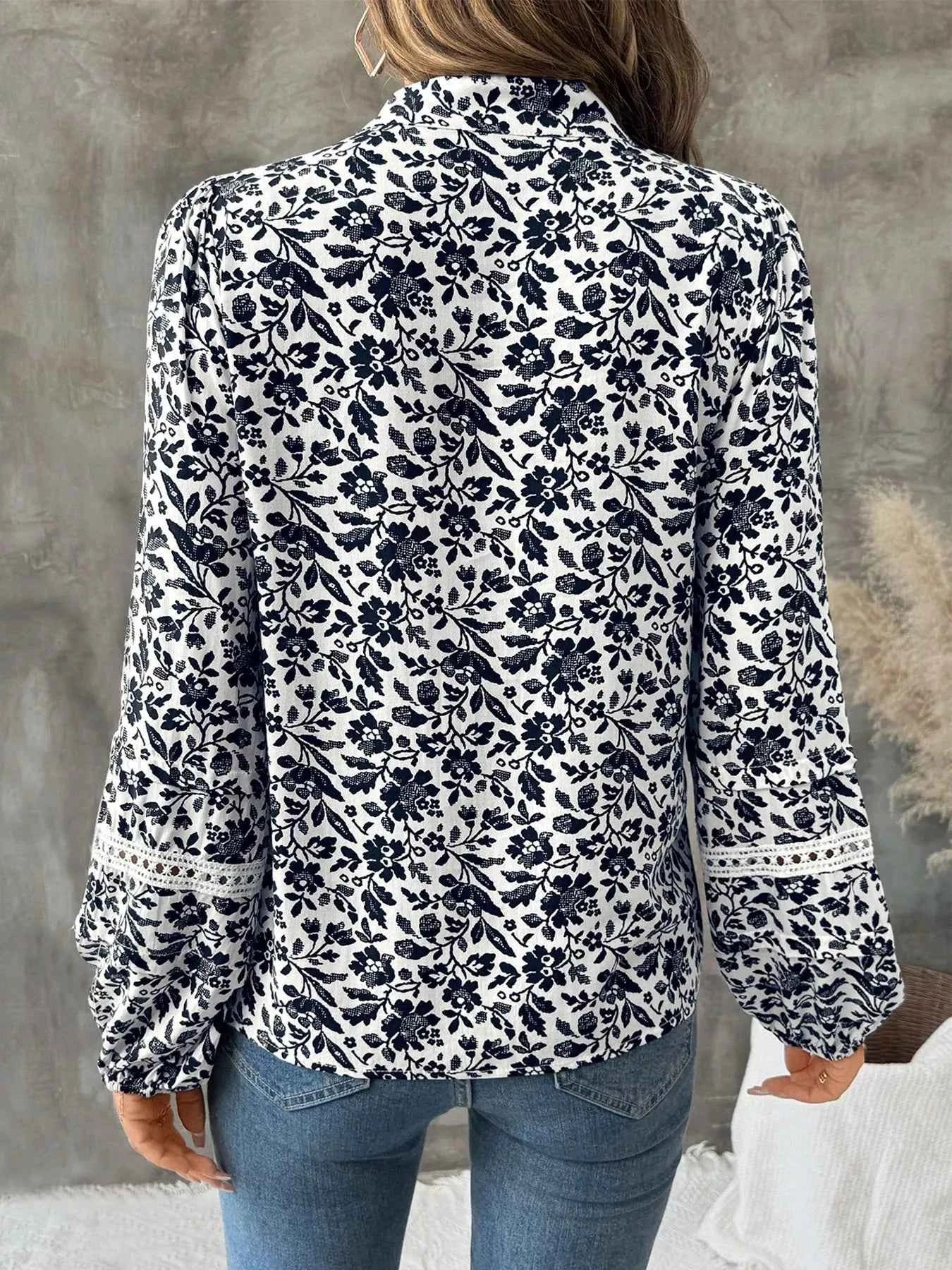 Printed Tie Neck Long Sleeve Blouse e1172dc639724486b2f221471893421d-Max-Origin