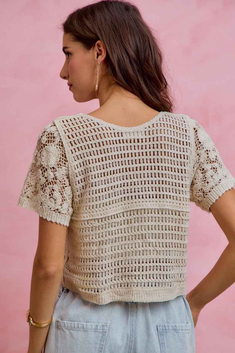 SO ME Floral Crochet Lace Button Down Cardigan e11a209369bb452293e4dc3b0b924a6f-Max