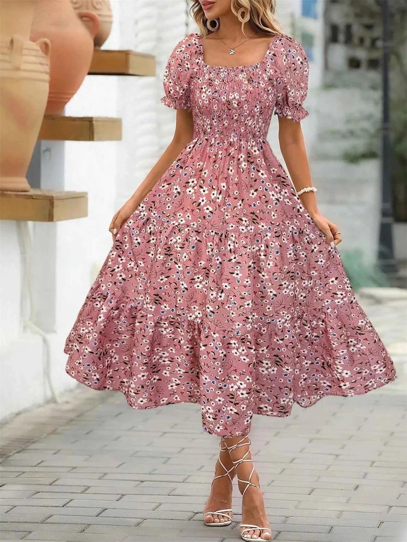 Floral Print Puff Sleeve Tiered Midi Dress e1234e72-3816-4782-88e7-2a3a1b395a0c-Max-Origin