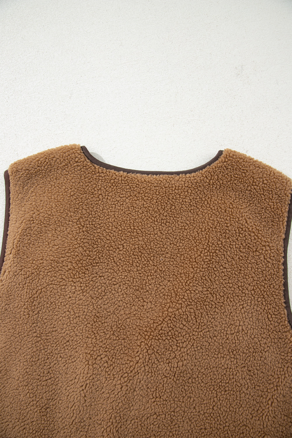 Light French Beige Fleece Tie Front Winter Vest e12de1025359e083