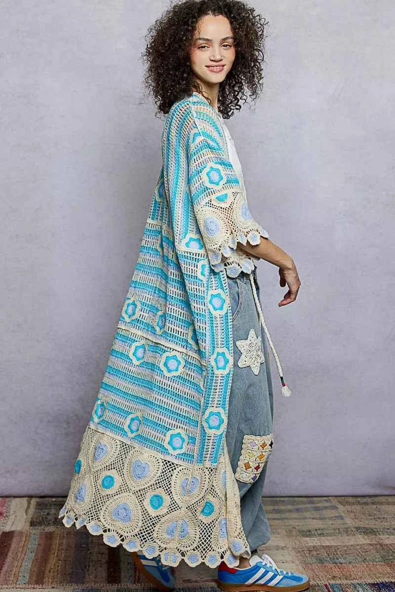 POL Striped and Floral Pattern Crochet Longline Cardigan e12e637c-9219-46bc-b9b7-ebc07d6ea7b8-Max-Origin