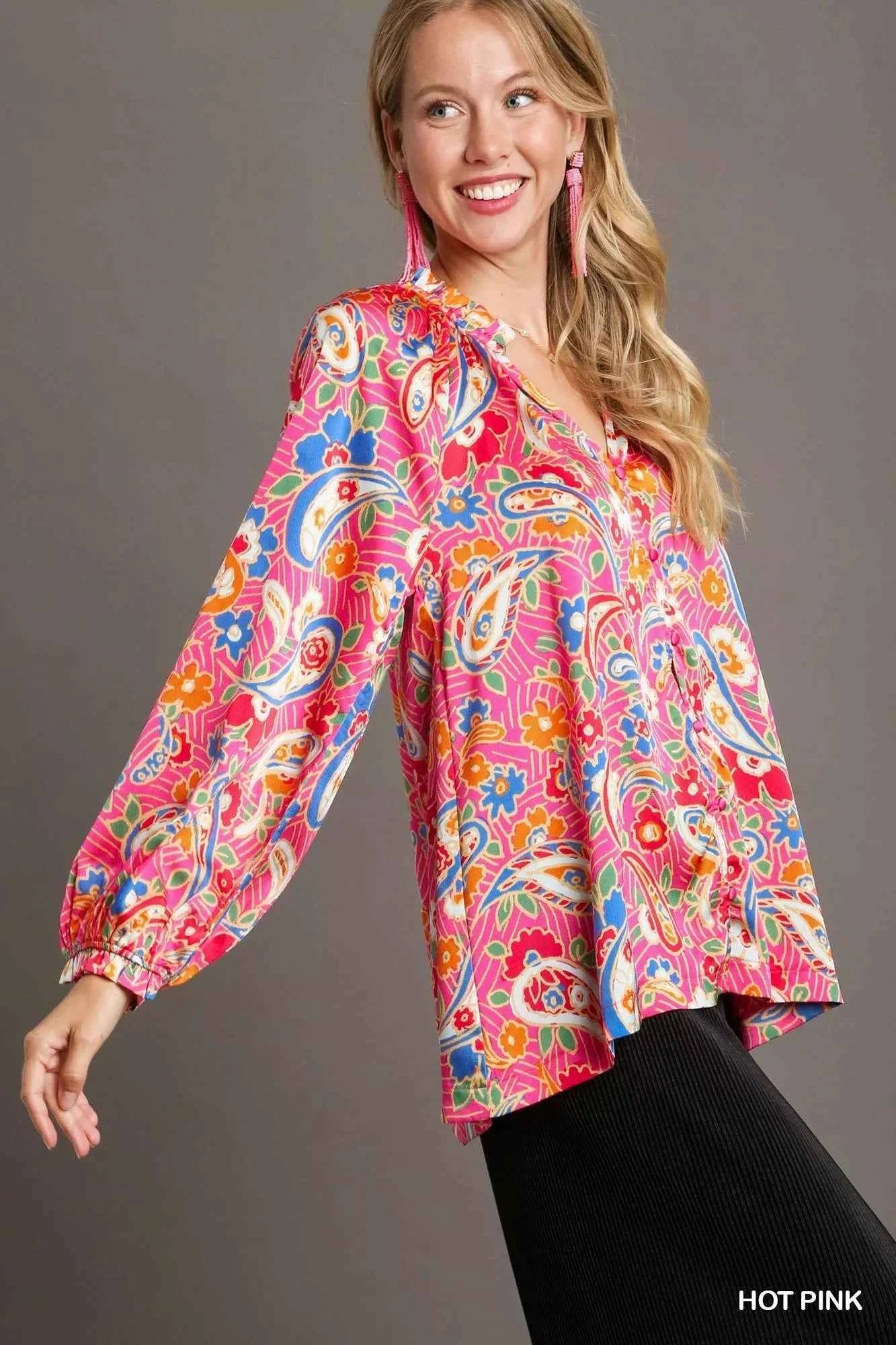 Umgee Full Size Satin Paisley Ruffle Neck Button-Up Shirt Plus Size e12fb58e-3a14-47e8-9043-4efc43ee6032-Max-Origin