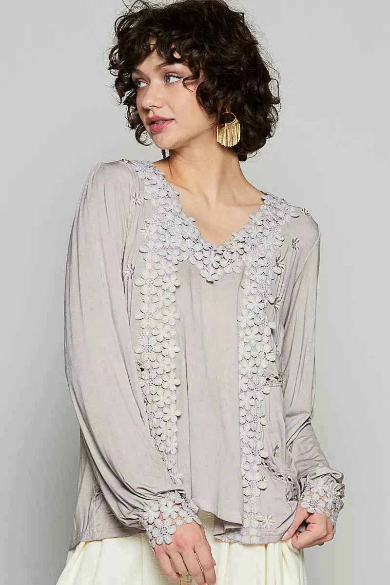 POL Floral Embroidery Woven Top with Lace Trim ROMANTIC TAUPE e133862e-3dbb-4762-b4e0-fc2e47ad6e5e-Max-Origin