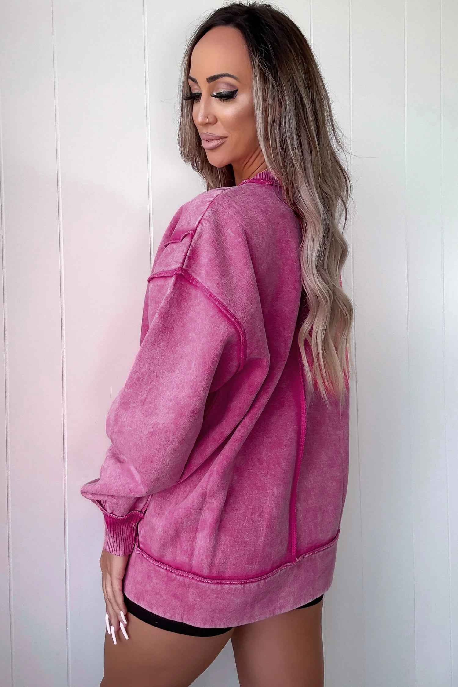 Rose Red Mineral Wash Exposed Seam Side Slit Sweatshirt e13d337c651191e6