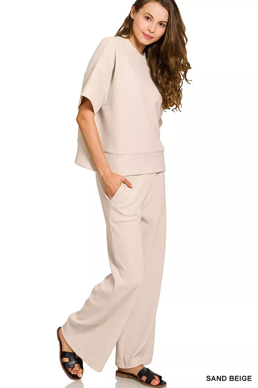 Zenana Ribbed Round Neck Tee & Pants Set e13fc0c8ad94458e814e47c0f7717fea-Max-Origin