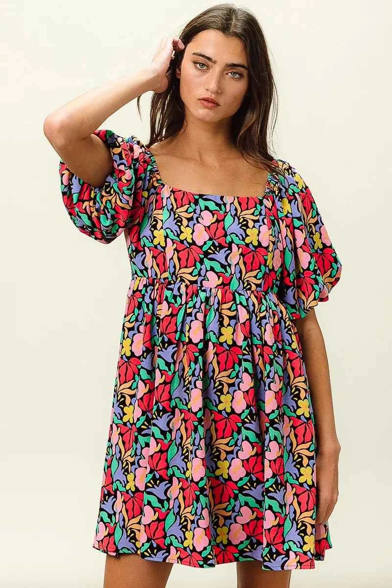 Floral Print Puff Square Neck Dress e14279eddb914cfb844d900d7f729839-Max-Origin